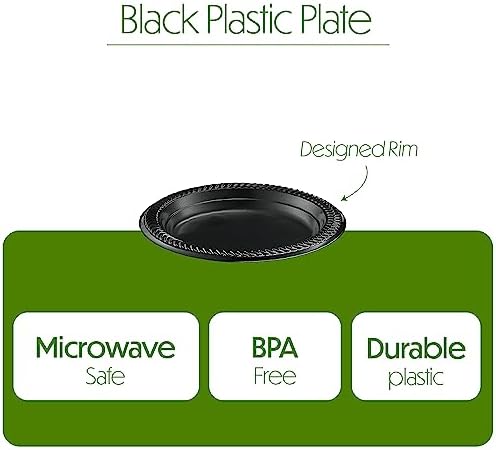 PLASTICPRO 200 PCS Black Plastic Plates Light Weight 6 Inch Plastic Dessert Plates Black Plates Disposable for Party and Wedding
