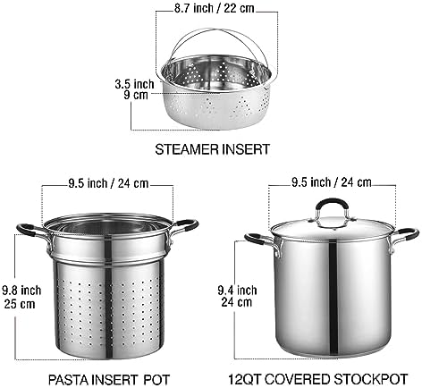 Cook N Home 12 Quart Stainless Steel Pasta Pot with Strainer Insert 3-in-1