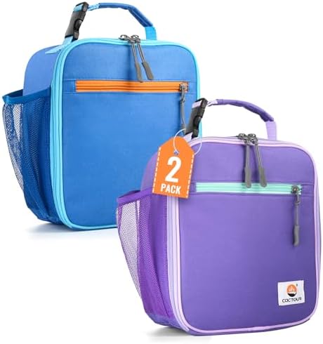 CaCTOUR Lunch Box Kids,2 Packs Insulated Lunch Bag for Girls Boys,Soft Bag Mini Cooler Back to School Thermal Reusable Lunch Bag for Work School Picnic (Blue & Purple)