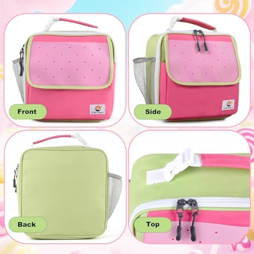 CaCTOUR Lunch Box Kids,Fun Color Lunch Box for Girls,Large Soft Cooler Lunch Bag for Kids,Back to School Thermal Insulated Lunch Tote Bag for School Daycare Outdoor (Fuchsia Green)