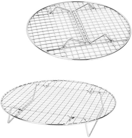 2 Pack Cooking Racks 10.5 inch Grids Steamer Baking Round Cooling Racks with Folding Feet Dehydrator Trays Stackable Barbecue Carbon Grates for Air Fryer