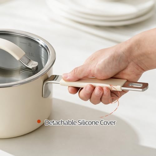 1.5 Quart Tri-Ply Stainless Steel Sauce Pan with Steamer, Heat Fast Evenly, Detachable Silicone Cover, Cooking Pot for All Cooktops