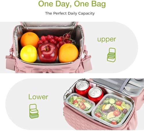 Double Deck Lunch Bag for Women, Pink-M