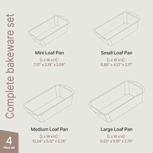 Loaf Pan Set 4-Piece - Deluxe Nonstick Carbon Steel Bakeware for Perfect Bread and Cakes – Dishwasher Safe, Premium Pans for Home Baking