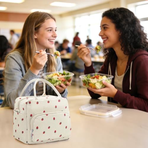 GASSDA Lunch Box for Women Insulated Lunch Bag Women Adult Cute Lunch Bags Reusable Lunchbox Cooler Tote Bag for Work Picnic (Beige-Strawberry)