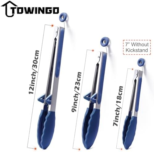 Kitchen Tongs for Cooking with Silicone Tips, 3 Size Serving Tongs, Blue