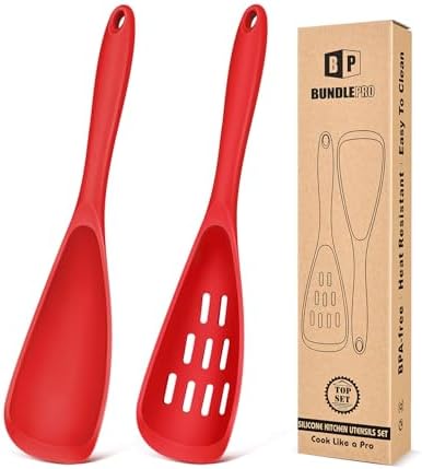 BUNDLEPRO Silicone Cooking Spoons for Nonstick Cookware, One-Piece, 2 Pack