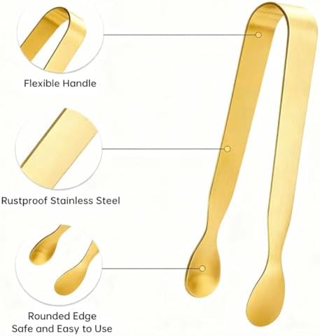 6PCS Golden Ice Tongs Mini Sugar Tongs, Stainless Steel Tiny Kitchen Tongs