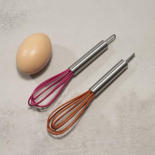 Mini Whisks 6 inch 2Pcs Stainless Whisk+silica gel, Hand Egg Mixer for Flour Cake Egg, Kitchen Cooking Baking Use Whisk