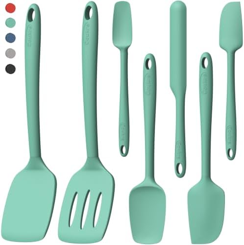 Coukre Silicone Spatula Set of 7, BPA Free Food Grade Silicone Cooking Utensils, Heat Resistant Kitchen Tools for Nonstick Cookware, Dishwasher Safe Spatulas for Cooking and Baking（7,PureAquaGreen）