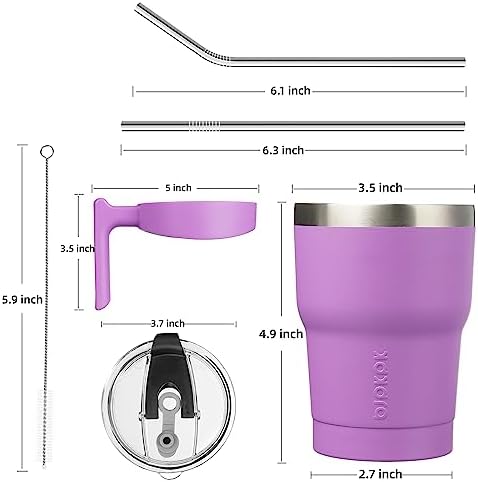 BJPKPK 10 oz Mini Tumbler with Lid, Straw & Handle, Insulated Steel Cup
