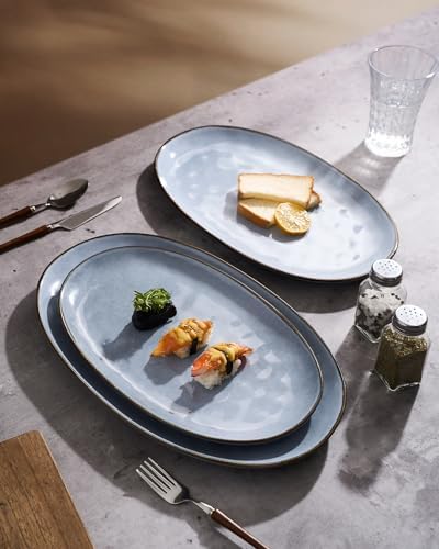 famiware Serving Platters Set of 3 Sizes - Oval, Blue