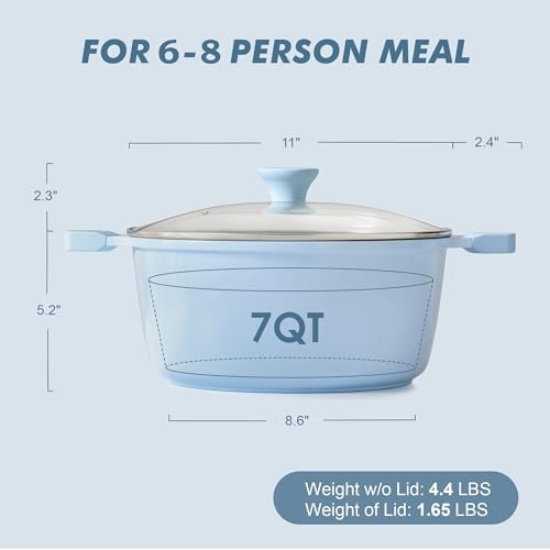 SENSARTE Ceramic Nonstick Stock Pot with Lid, Blue, 7 Quart