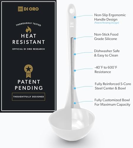 DI ORO Silicone Ladle - Soup & Serving, 600F Heat Resistant, Stone
