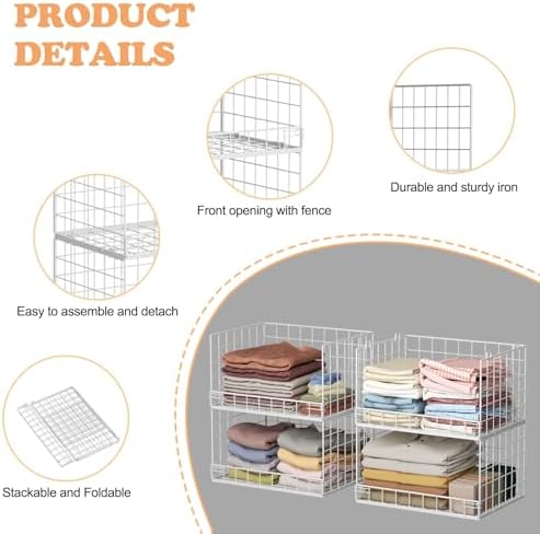 Yociyoga 8-Tier Stackable Closet Organizers and Storage Shelves, Foldable Closet Shelf Organizer, Stackable Storage Bins Drawers for Closet Organizer System, White(Patent No. 30022416)