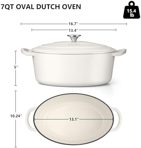 TeamFar 7QT Oval Dutch Oven, Enameled Cast Iron Dutch Oven Pot with Lid