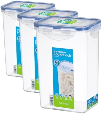 LocknLock Easy Essentials Pantry Rectangular Food Storage Container, 5.5 Cup - Clear (Pack of 3)