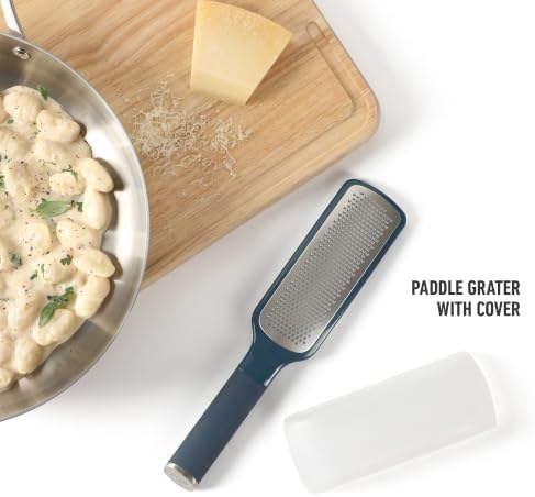 Calphalon Edge Stainless Steel Handheld Cheese Grater W/Cover & Rubber Handle - Navy Blue