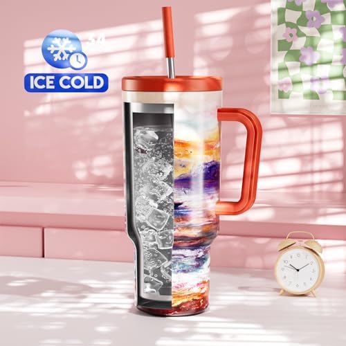 Meoky 40 oz Tumbler with Handle and Straw: Stainless Steel Insulated Tumbler with Lid and Straw - 100% Leak Proof Tumbler for Car Cup Holders - Travelers Commuters Workers, Sailboat