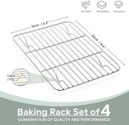 Herogo 4 Pack Small Cooling Racks, 8.6” x 6.3” Cookie Cooling Baking Racks