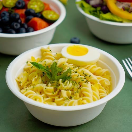 JINVOGREEN 200 Count 16 oz Compostable Paper Bowls Disposable, White