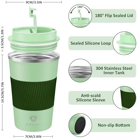 CS COSDDI 12 oz Coffee mug - Stainless Steel Coffee Cup with Leakproof Lid