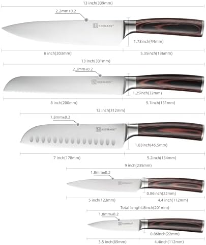KEEMAKE Kitchen Knife Set of 5, Professional Razor Sharp Chef Knife Set