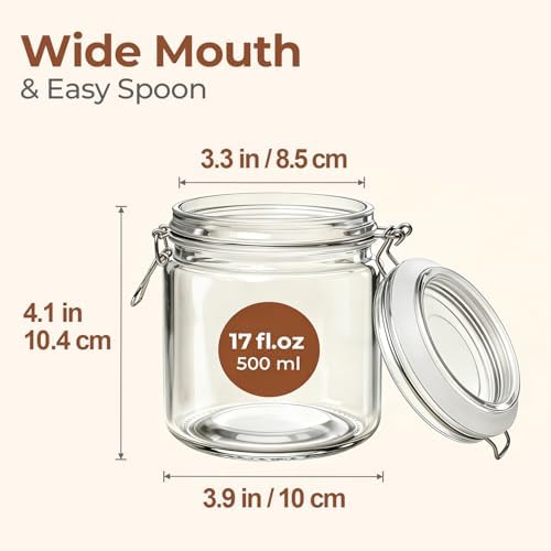 ComSaf 17 oz Overnight Oats Containers with Lids 6 Pack Wide Mouth