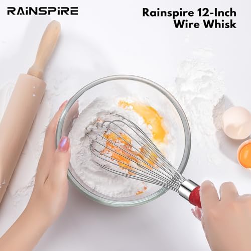 Whisk for Cooking Reinforced Anti-Break Handle Stainless Steel 3Pack Red