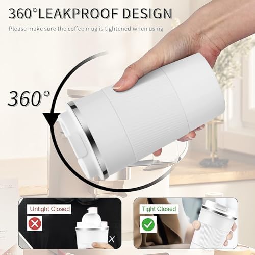 Insulated Travel Coffee Mug, Stainless Steel Coffee Cup with Leakproof Lid