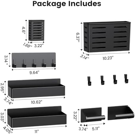 Mystozer Magnetic Spice Rack for Refrigerator Black, 6 Pack