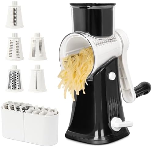 X Home 5‑in‑1 Rotary Cheese Grater for Kitchen, Black