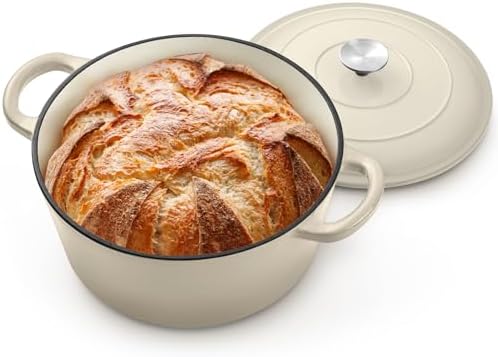 P&P CHEF 5QT Enameled Dutch Oven, Dutch Oven Pot for Bread Baking, Khaki