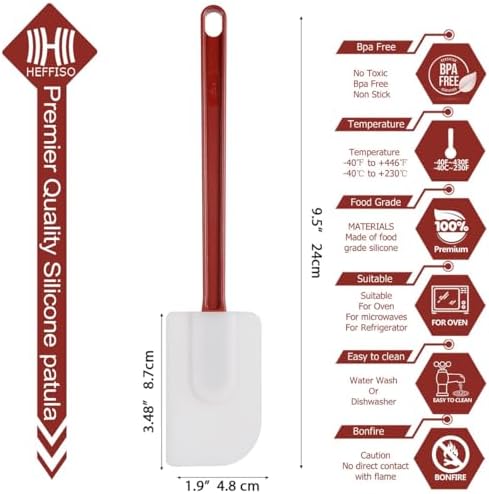 6 Pcs Commerical Rubber Spatula, 9.5-Inch Silicone Rubber Spatula Set High Heat Resistant, Commercial Grade Spatulas, Silicone Jam Scrapers for Baking, Nonstick & BPA-Free