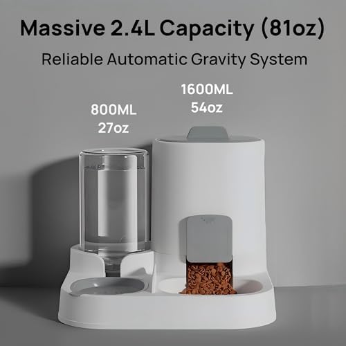 Automatic Cat Feeder and Water Dispenser, 2-in-1 Gravity Food Bowl Station