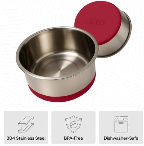 GORILLA GRIP Dog Bowl, Food Grade Stainless Steel Water Bowls, 2 Cup Red