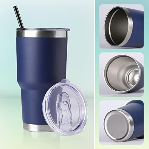 DOMICARE 30 oz Tumbler with Lid and Straw, Stainless Steel Tumblers Bulk, Insulated Vacuum Double Wall Travel Coffee Mug, Durable Powder Coated Tumbler Cup (Navy, 1)