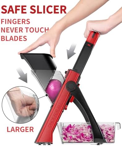 ONCE FOR ALL Safe Mandoline Slicer Plus with Peeler, Bigger Size, Red