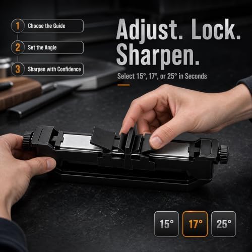 Knife Sharpeners for Kitchen Knives -portable knife sharpener with Adjustable Angle Guide, Coarse/Fine Stone-Portable Wicked Edge Knife Sharpener, Chef, Pocket & Hunting Blades