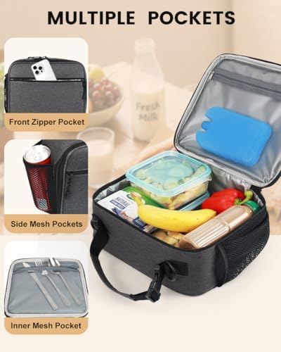Insulated Lunch Box for Men Small, Grey Mens Lunch Bag with Strap