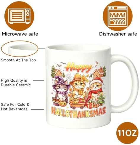 Happy Hallothanksmas Cute Cats Coffee Mug,11oz Fall Autumn Cup
