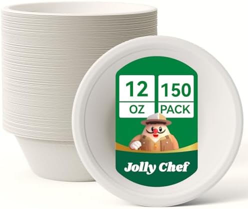 Compostable Disposable Paper Bowl 12 oz Heavy Duty Soup Containers 150 Pack