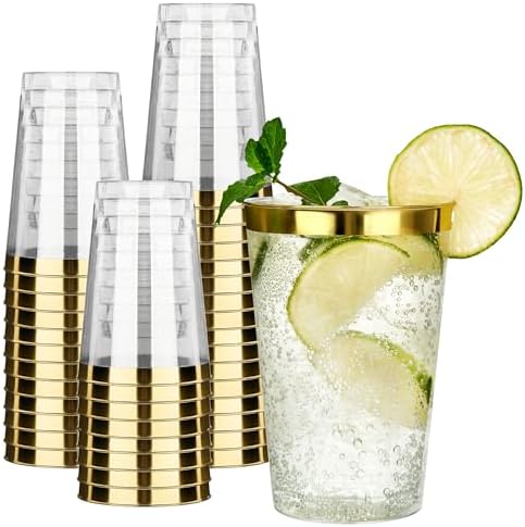 RACETOP 12 oz Gold Rimmed Plastic Cups 100 Pack