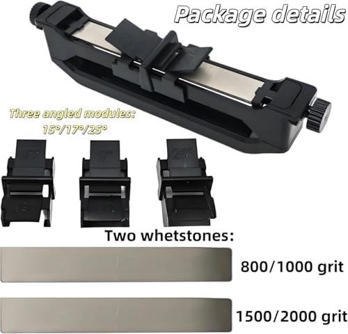 Kenmiso Portable Knife Sharpener, Handheld Angle Guided Knife Sharpener with 15°/17°/25° Adjustable Angles, Comes with 2 whetstones (800/1000 grit + 1500/2000 grit) for Kitchen & Travel (1Pc)