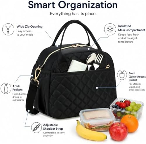 CAMTOP Lunch Box for Women Insulated Lunch Bag Large Lunchbox Cooler Thermal Leakproof Quilted Reusable Lunch Tote Bag for Work School Travel Picnic