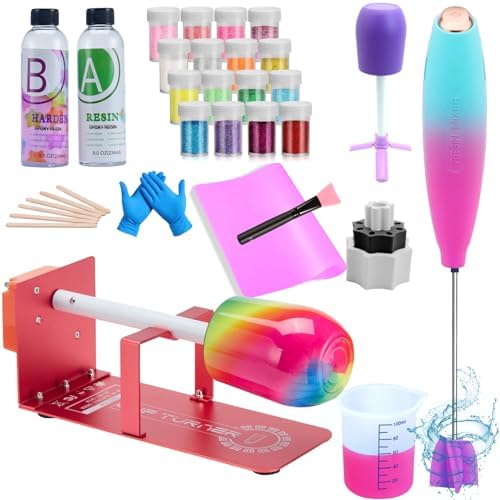 Cup Turner for Crafts Tumbler,Tumbler Turner DIY Glitter Epoxy Resin Tumblers,Epoxy Resin Mixer Attachment with Silent Motor Two-Way Rotation Silicone Pad, Cup Spinner (Epoxy Resin Kit)