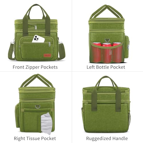 Coobiiya Insulated Lunch Box for Men & Women, Leakproof Lunch Bag Cooler Bag with 4 Pockets,Heavy Duty Lunch Bags Men Cooler Bags for Camping, Travel, Work Kayaking & Beach