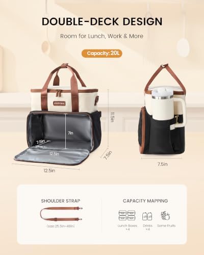 LOVEVOOK Insulated Lunch Bag for Women Men, Large Double Deck Lunch Box
