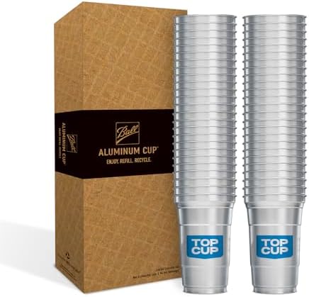 Top Cup Aluminum Party Cups, Blue Logo, 9oz, 50 Count