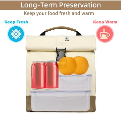 SUNNY BIRD Insulated Lunch Bag Rolltop Lunch Box (White)